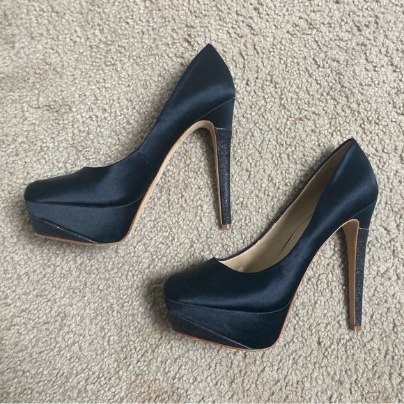 David Tutera Black GRAND Platform Glitter Heels Pumps - Picture 4 of 13